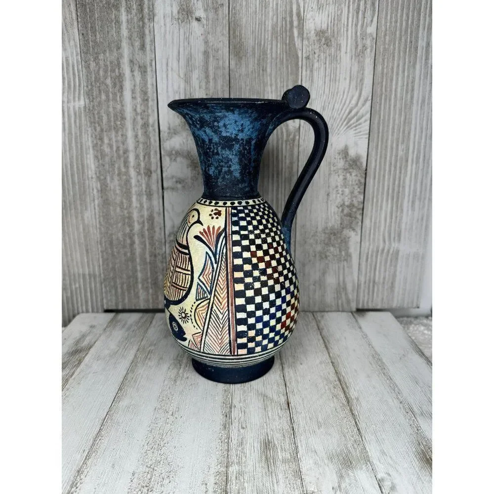 Vintage Hand Painted Minoan Style Stoneware Studio Pottery Pitcher - Picture 2 of 6